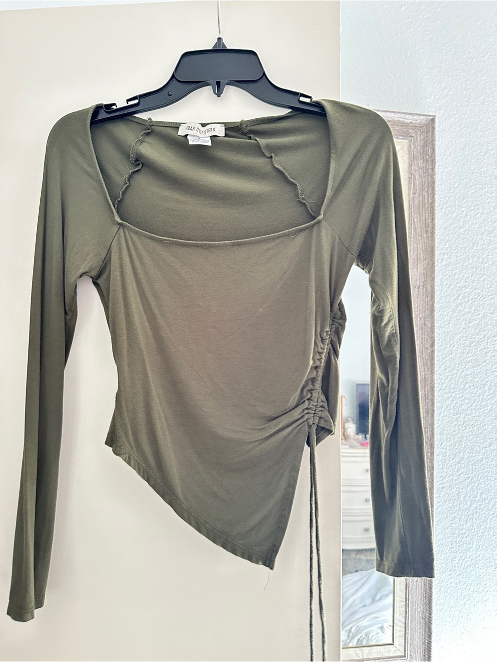 Urban Outfitters Olive Green Long-Sleeve Ruched Asymmetric Top